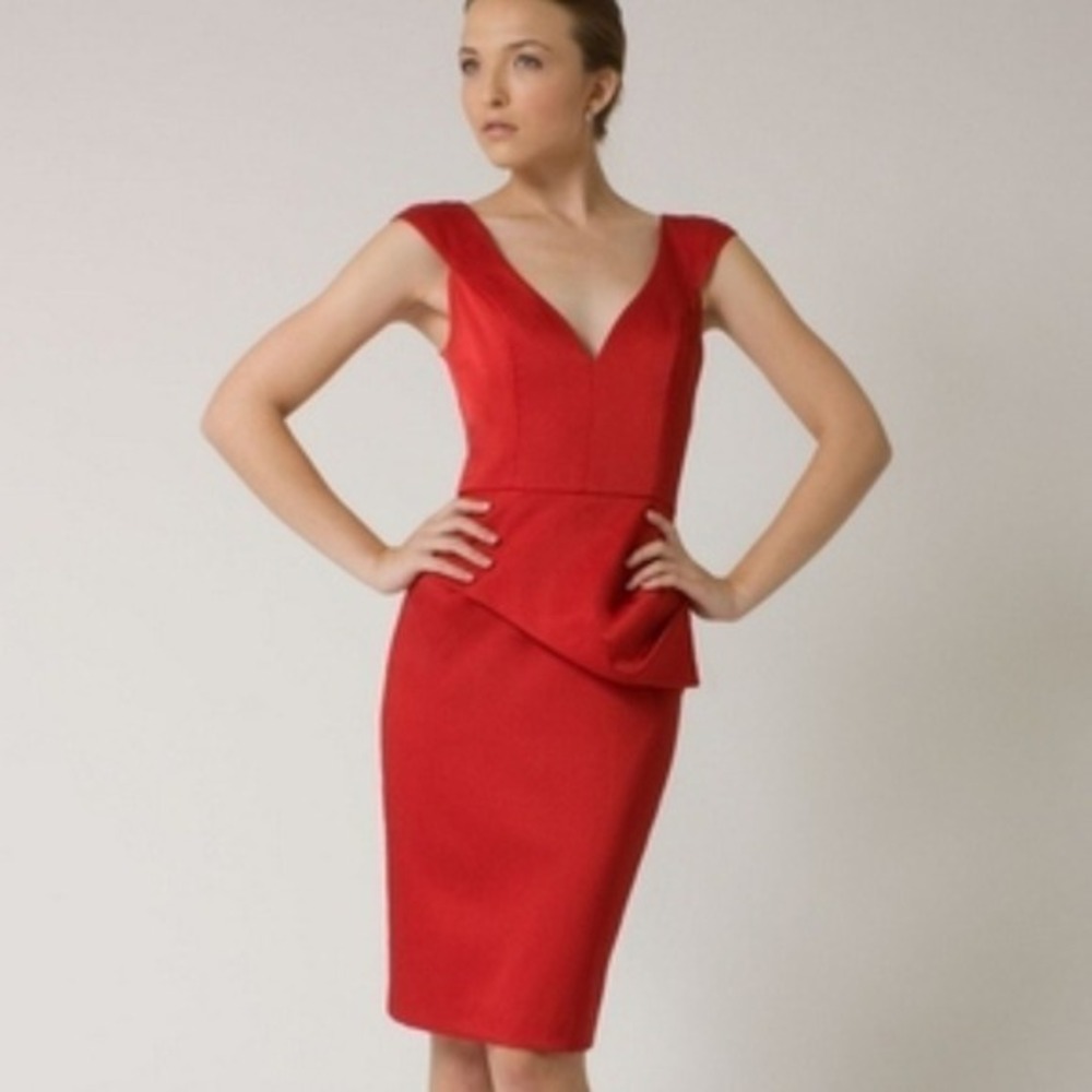 Black Halo Dame Jackie Satin Silky Midi Dress‎ Red - Picture 5 of 8